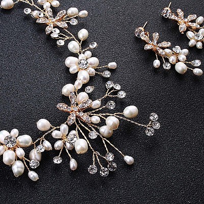 Alloy Fresh Water Pearl Rhinestone Jewelry Sets FS-WG8E598-01-1