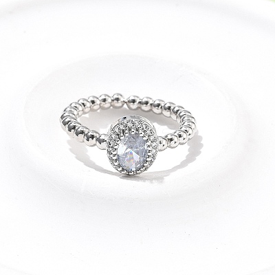 Oval Brass Micro Pave Cubic Zirconia Cuff Bangles & Rings Sets for Women SJEW-R002-03P-01-1
