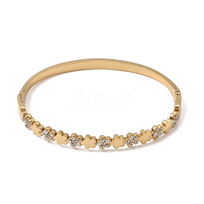 304 Stainless Steel Crystal Rhinestone Flower Hinged Cuff Bangles for Women SA-CBA61B8-12G-1