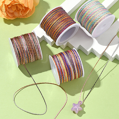 4 Rolls 4 Colors Segment Dyed Nylon Braided Cord with Gold Thread WCOR-SC0001-02B-1