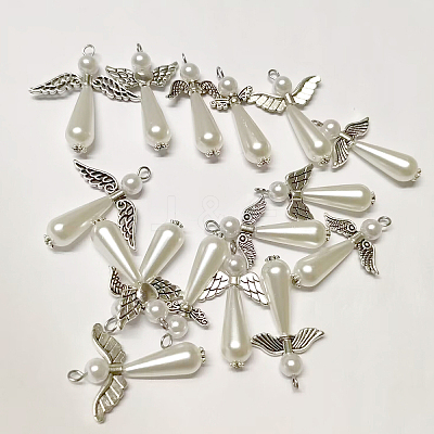 100Pcs 10 Styles Tibetan Style Alloy Fairy Wing Beads TIBEB-CJ0001-27-1