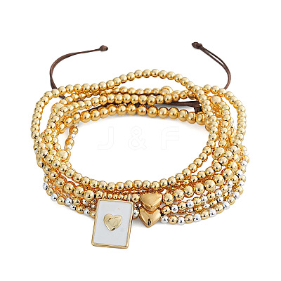 5Pcs 5 Styles 304 Stainless Steel Beads Stretch Bracelets UF8156-1-1