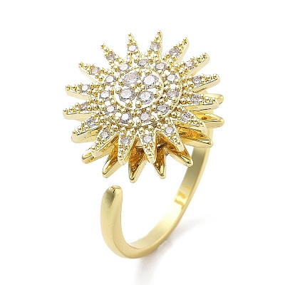 Daisy Rotatable Open Cuff Rings for Women RJEW-S402-05G-1
