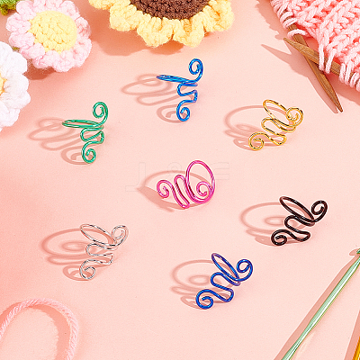 7Pcs 7 Colors Iron Yarn Guide Finger Holders AJEW-PH0011-76-1