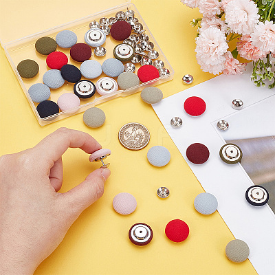 32 Sets 8 Colors Polyester Covered Iron Buttons BUTT-BC0001-12B-1