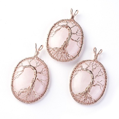 Natural Rose Quartz Big Pendants G-G771-C03-1