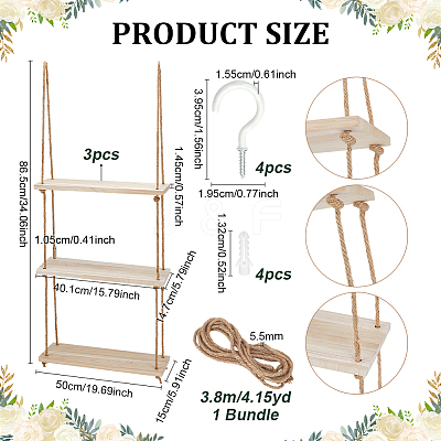 Wall-mounted Wood Storage Book Racks AJEW-WH0794-65B-1