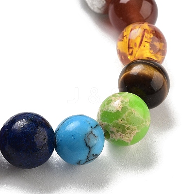 Chakra Round Natural Tiger Eye Beaded Stretch Bracelets BJEW-K251-05D-1
