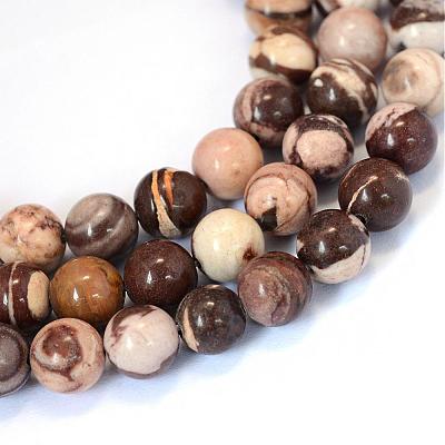 Natural Zebra Jasper Round Bead Strands G-E334-8mm-12-1