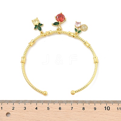Brass Micro Pave Cubic Zirconia Friut Charm Bangles for Women BJEW-Z089-05G-1