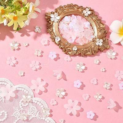 500Pcs 10 Styles ABS Plastic & Acrylic Imitation Pearl Bead Caps OACR-YW0004-12-1