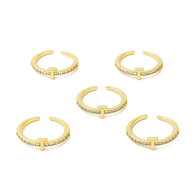 Clear Cubic Zirconia Initial Letter Open Cuff Ring RJEW-H120-09G-T-1