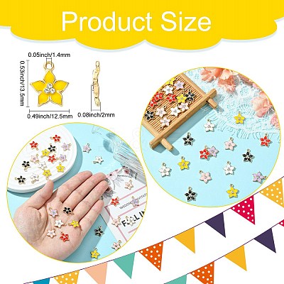 30Pcs 6 Colors Flower Alloy Enamel Pendants ENAM-CJ0006-21-1