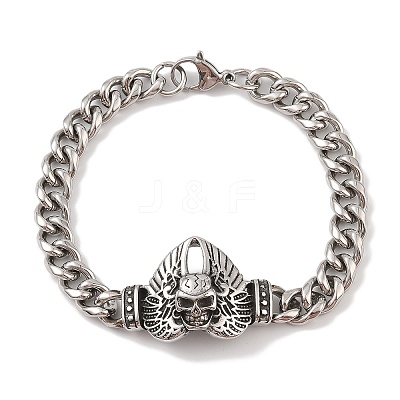 304 Stainless Steel Viking Wing Skull Link Chain Bracelets for Men BJEW-B096-49D-1