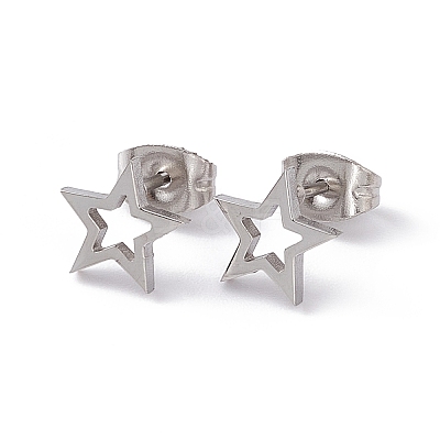 Non-Tarnish 304 Stainless Steel Tiny Hollow Out Star Stud Earrings for Women STAS-A065-01P-1
