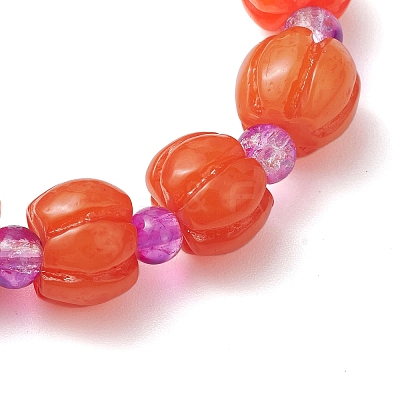 Halloween Pumpkin Resin & Glass Beaded Stretch Bracelets for Women Men BJEW-JB10850-1