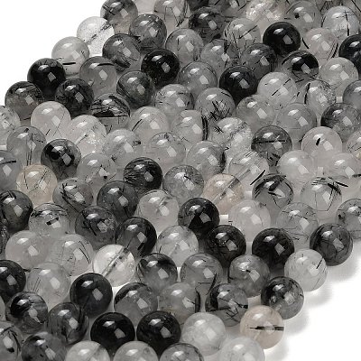 Natural Black Tourmalinated Quartz Beads Strands GG-CBA20C8-A01-8MM-1