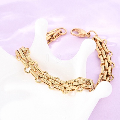 3-Tie 304 Stainless Steel Multi-stand Oval Link Chain Bracelets for Women Men BJEW-F529-06G-1
