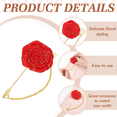 4Pcs 4 Colors Rose Polyester Lapel Pin Brooches for Men JEWB-FG0001-20-1