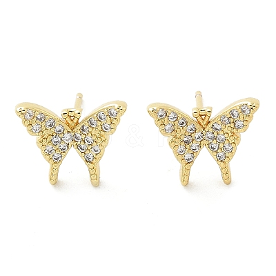 Brass Micro Pave Clear Cubic Zirconia Stud Earrings EJEW-A128-01G-1