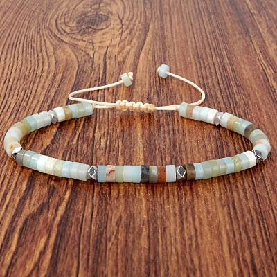 Natural Flower Amazonite Heishi Beads Adjustable Braided Bracelets for Men Women BX7041-12-1
