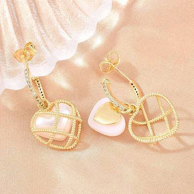 Valentine's Day Heart Brass Micro Pave Clear Cubic Zirconia Dangle Stud Earrings EJEW-Z164-04G-1