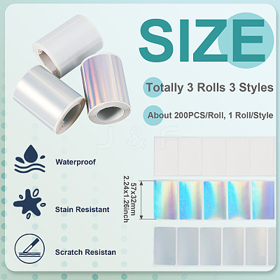 3 Rolls 3 Styles Vinyl Plastic Printable Holographic Stickers OFST-TA0001-10F-1