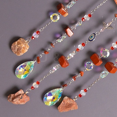 Tree of Life Natural Red Jasper Chips Suncatchers HJEW-F027-16-1