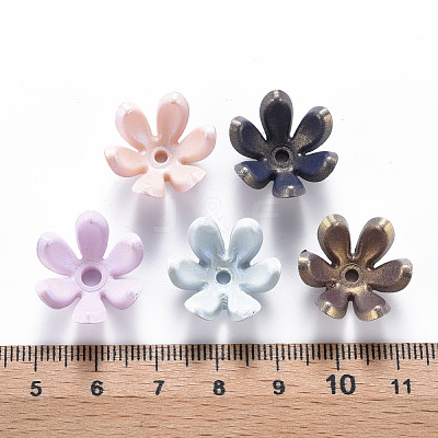 6-Petal Spray Painted Acrylic Bead Caps MACR-S373-47J-1