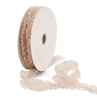 20 Yards Polyester Pleated Elastic Lace Trim SRIB-M015-01F-1