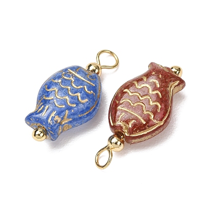Baking Paint & Golden Metal Enlaced Glass Pendants GL-CBA010C-09G-1