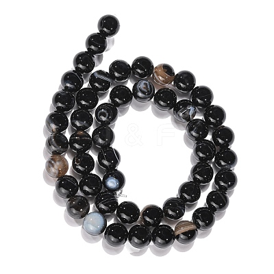 Round Dyed & Heated Natural Black Agate Beads Strands G-G582-8mm-07-1