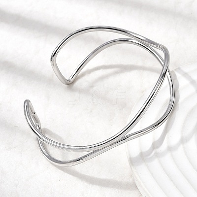 304 Stainless Steel Cuff Bangles for Women BJEW-Z150-01P-02-1