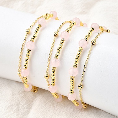 Natural Rose Quartz Bracelets BJEW-D330-01G-02-1