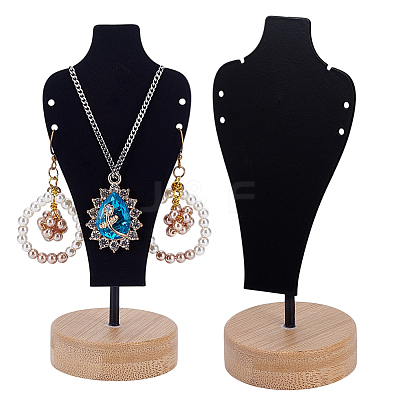 Bust Iron Jewelry Necklace Display Stands with Wooden Rond Base NDIS-WH0024-06B-1