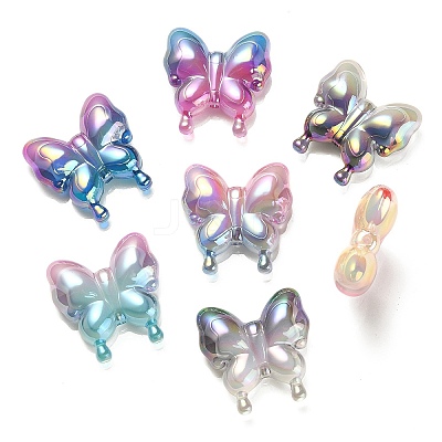 UV Plating Rainbow Iridescent Acrylic Beads OACR-G012-09-1