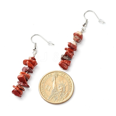 Natural Red Jasper Chip Beads Dangle Earrings EJEW-JE04649-04-1