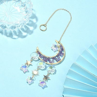 Natural Amethyst Moon Pendant Decorations HJEW-JM01166-1