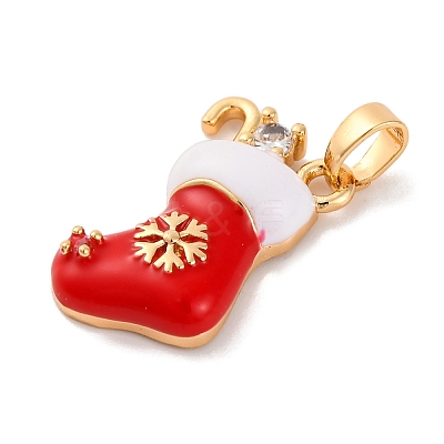 Christmas Theme Brass Micro Pave Cubic Zirconia Pendants KK-C076-24G-1