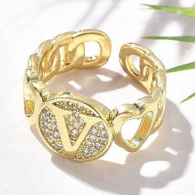 Brass Micro Pave Clear Cubic Zirconia Open Cuff Rings for Women RJEW-K289-02G-V-1