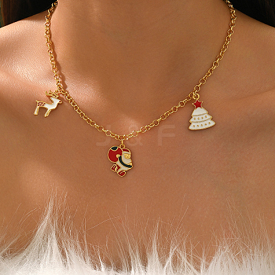 Brass Enamel Christmas Tree Santa Claus Reindeer Pendant Bib Necklaces for Women SB7125-1