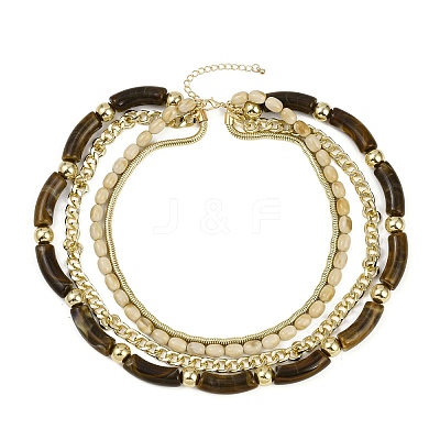 Resin Curved Tube & Plastic & Alloy Twisted Chain 3 Layer Necklaces NJEW-Q038-02G-1