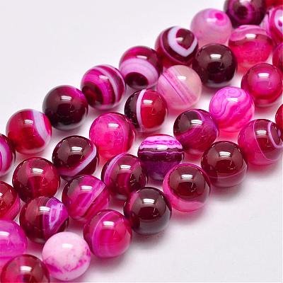 Natural Striped Agate/Banded Agate Bead Strands G-G962-12mm-01-1