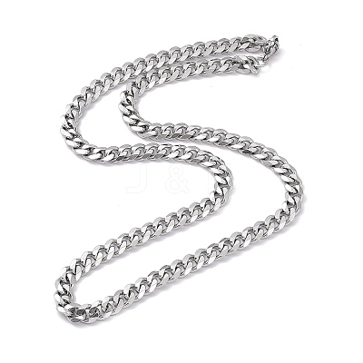 Non-Tarnish 201 Stainless Steel Cuban Link Chain Necklace with 304 Stainless Steel Clasps for Men Women NJEW-M194-01D-P-1