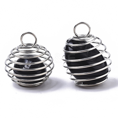 Iron Wrap-around Spiral Bead Cage Pendants IFIN-R239-01P-1