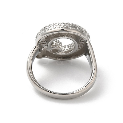 Letter Brass Micro Pave Clear Cubic Zirconia Open Cuff Ring for Women RJEW-N046-03Q-P-1