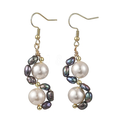 Shell Pearl 304 Stainless Steel Dangle Earrings EJEW-JE07370-1