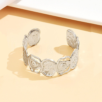 304 Stainless Steel Hollow Rose Flower Open Cuff Bangles for Women SA-CBABC9E-01P-1