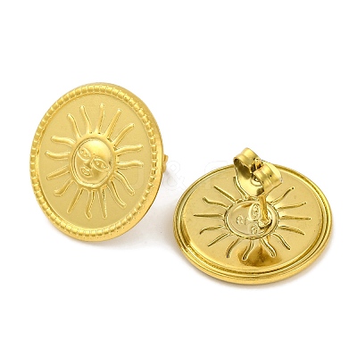 Ion Plating(IP) 304 Stainless Steel Flat Round with Sun Stud Earrings EJEW-D281-24G-1