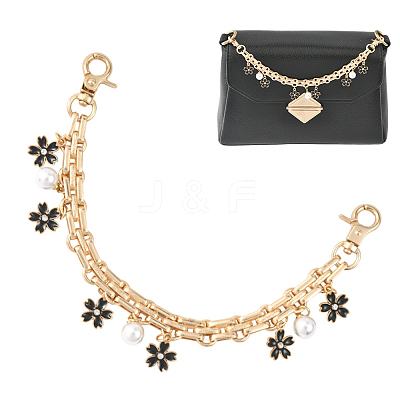 Alloy Enamel Flower with ABS Plastic Pearl Round Bead Charm Iron Chain Bag Decorative Chains HJEW-FS00054-04-1